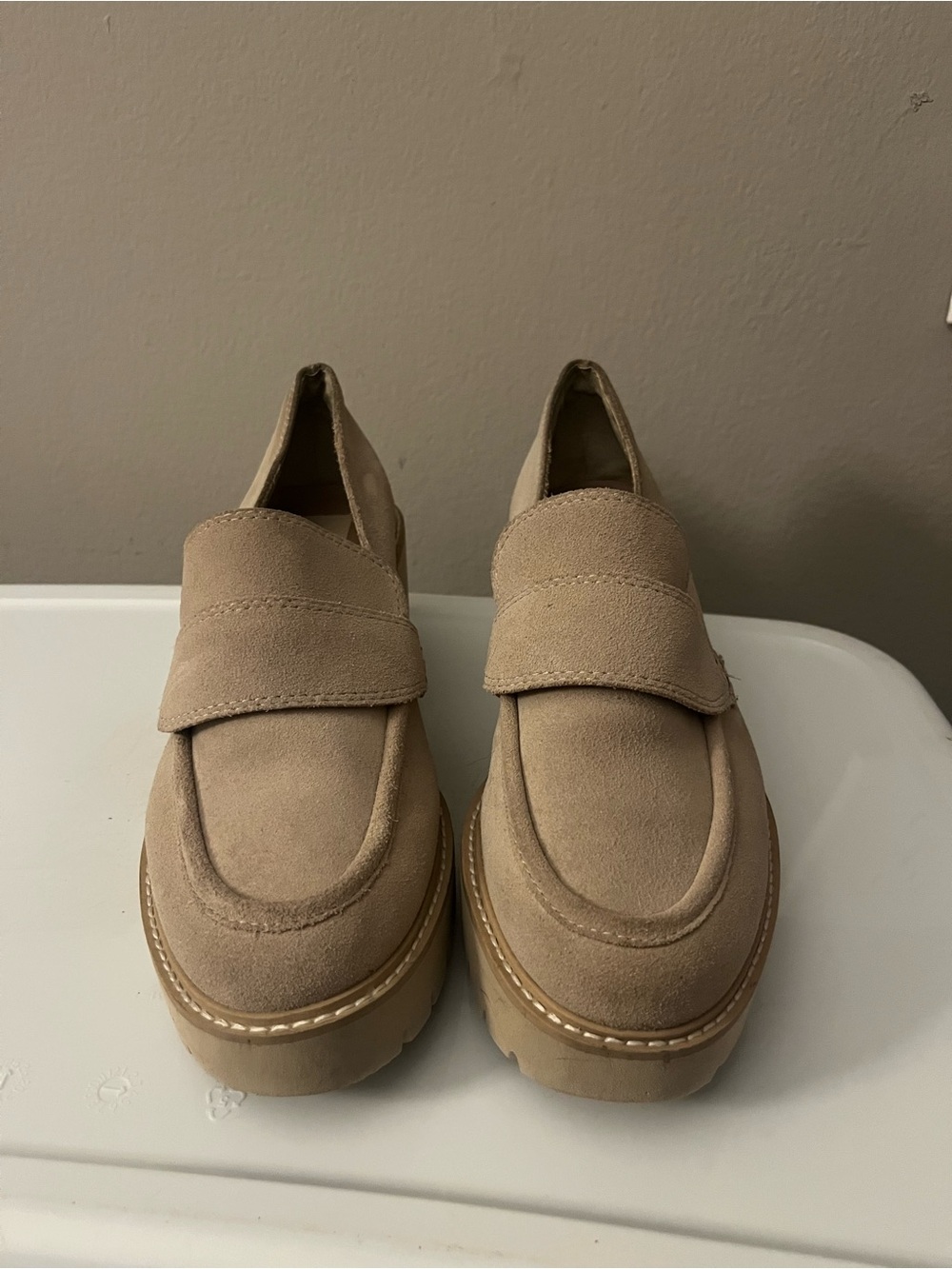 Dolce Vita Suede Platform Loafers in Beige